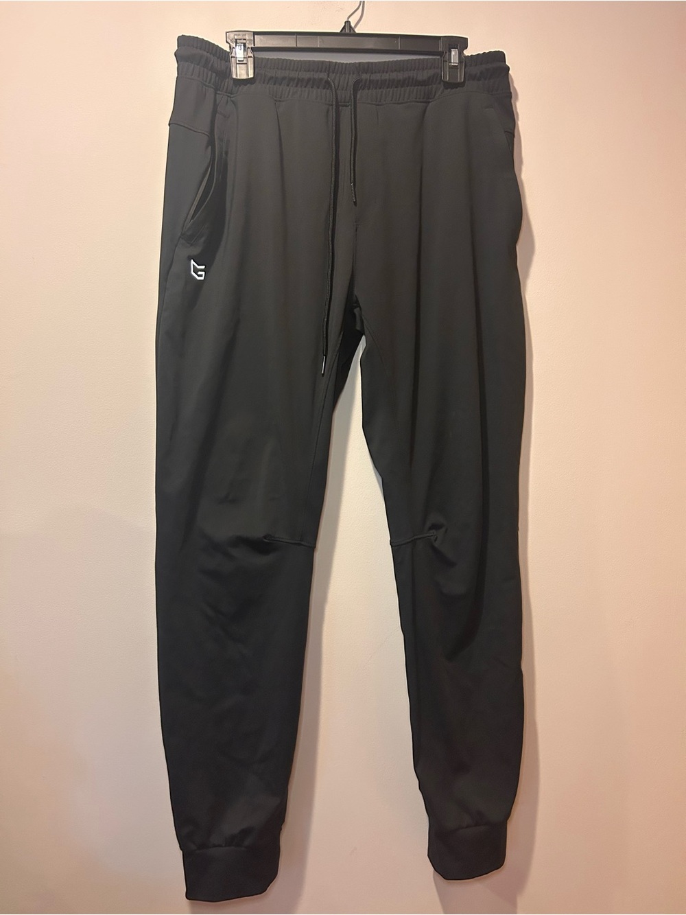 Men’s Large Black Joggers Zipper Pockets Quick Dry Athletic Sporty